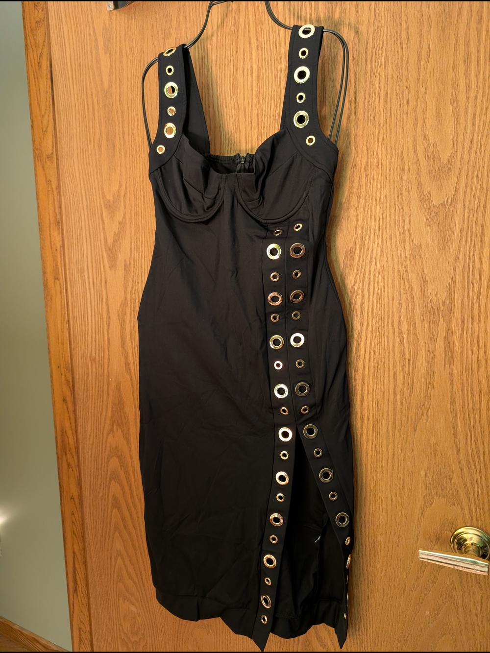 NWOT Black Grommet-Trim Bodycon Dress